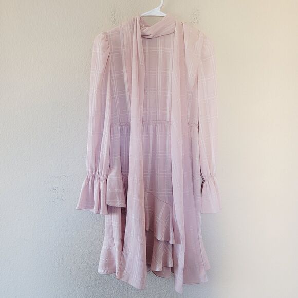 See by Chloe Ruffle Tie Collar Bell Sleeve Georgette Mini Dress Sz 34 Pink Flowy - Picture 1 of 10